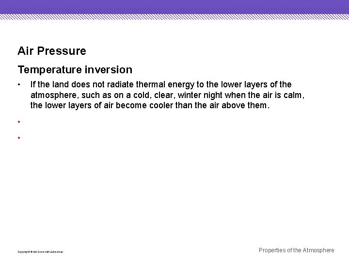 Air Pressure Temperature inversion • If the land does not radiate thermal energy to Air Pressure Temperature inversion • If the land does not radiate thermal energy to