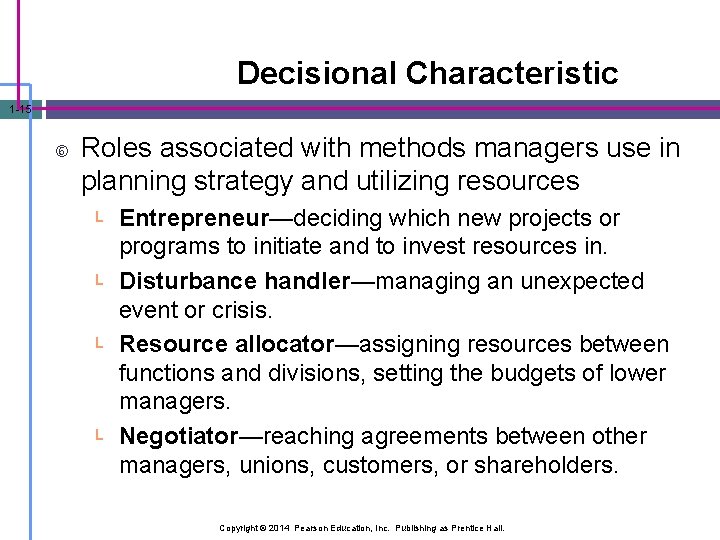 Decisional Roles Decisional Characteristic 1 -15 Roles associated with methods managers use in planning