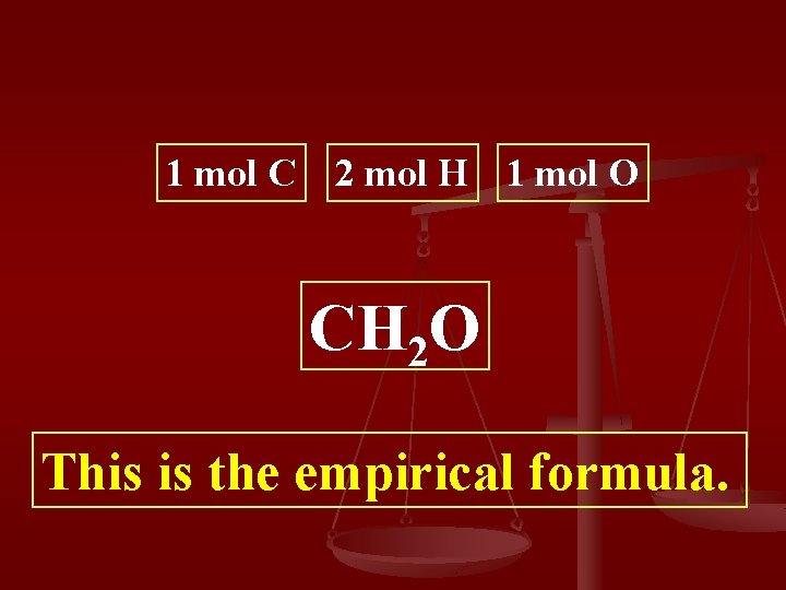 1 mol C 2 mol H 1 mol O CH 2 O This is