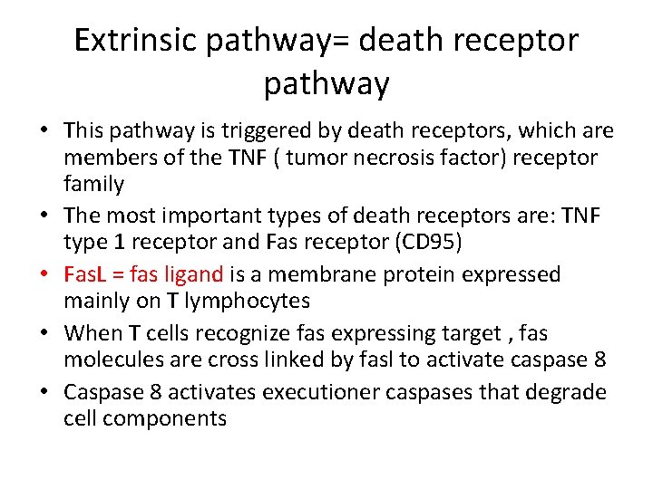 Extrinsic pathway= death receptor pathway • This pathway is triggered by death receptors, which