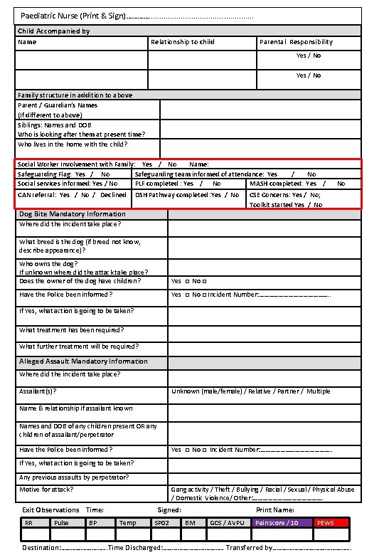 Paediatric Nurse (Print & Sign)…………. . . Child Accompanied by Name Relationship to child