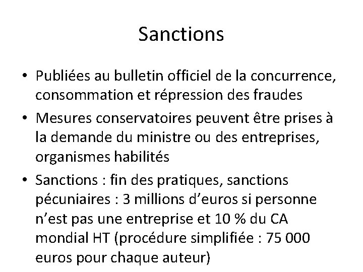 Sanctions • Publiées au bulletin officiel de la concurrence, consommation et répression des fraudes