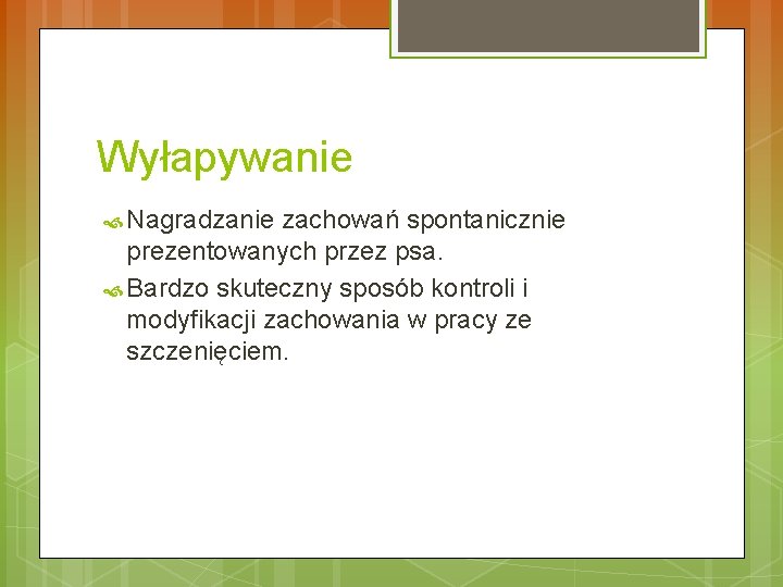 Wyłapywanie Nagradzanie zachowań spontanicznie prezentowanych przez psa. Bardzo skuteczny sposób kontroli i modyfikacji zachowania