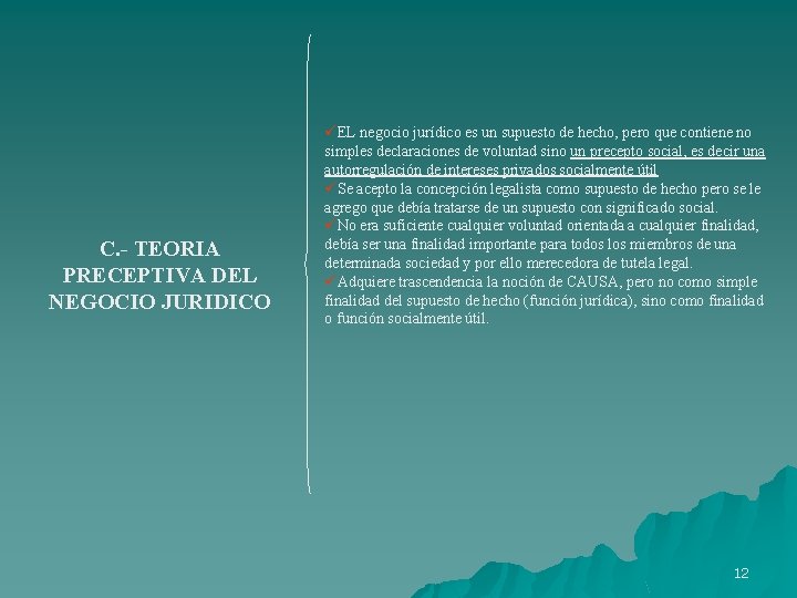 C. - TEORIA PRECEPTIVA DEL NEGOCIO JURIDICO üEL negocio jurídico es un supuesto de