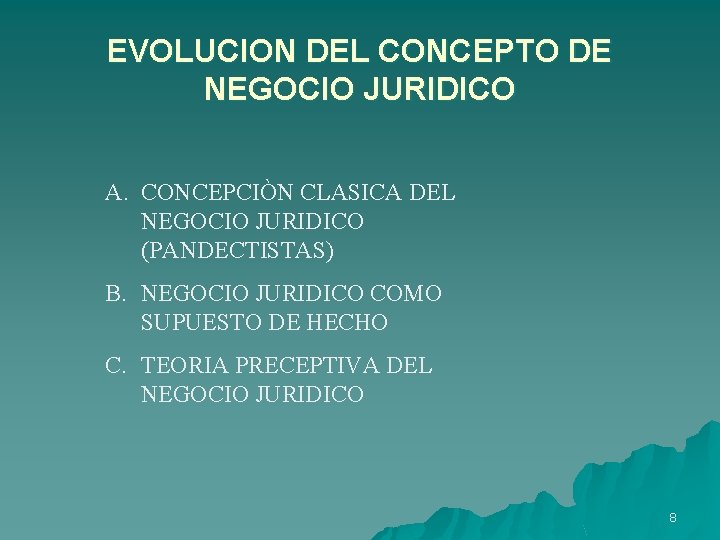 EVOLUCION DEL CONCEPTO DE NEGOCIO JURIDICO A. CONCEPCIÒN CLASICA DEL NEGOCIO JURIDICO (PANDECTISTAS) B.