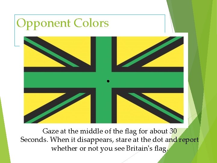 Opponent Colors Gaze at the middle of the flag for about 30 Seconds. When