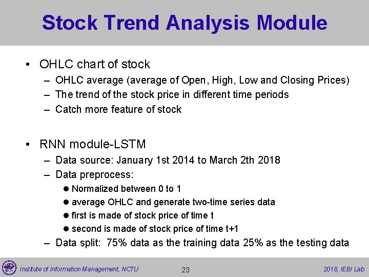 Stock Trend Analysis Module • OHLC chart of stock – OHLC average (average of