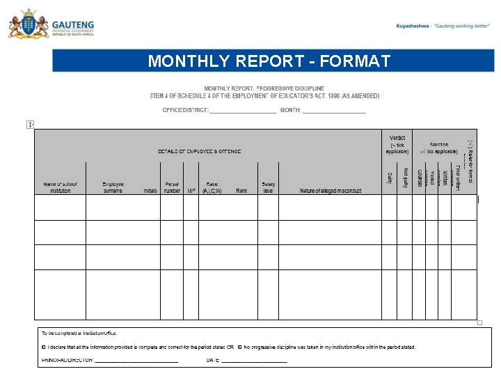 MONTHLY REPORT - FORMAT 