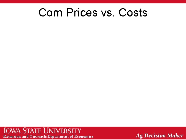 Corn Prices vs. Costs Extension and Outreach/Department of Economics 