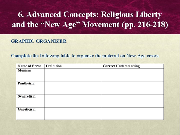 6. Advanced Concepts: Religious Liberty and the “New Age” Movement (pp. 216 -218) GRAPHIC