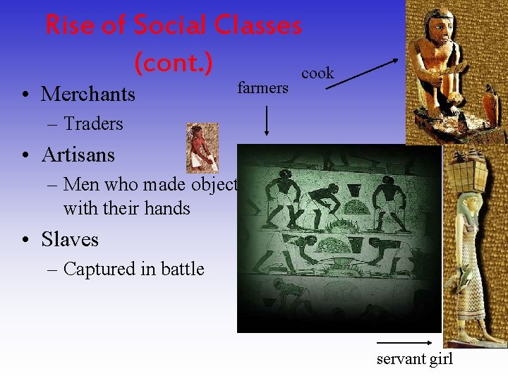 Rise of Social Classes (cont. ) cook • Merchants farmers – Traders • Artisans