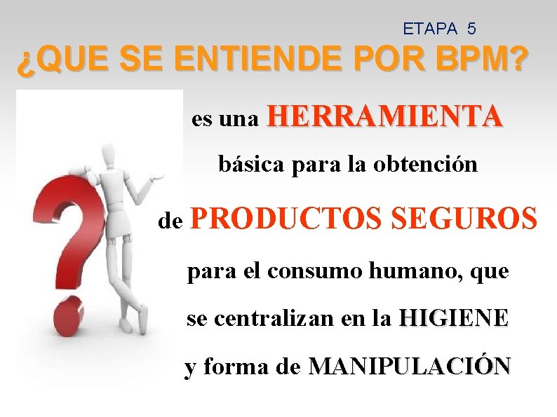 ETAPA 5 ¿QUE SE ENTIENDE POR BPM? es una HERRAMIENTA básica para la obtención