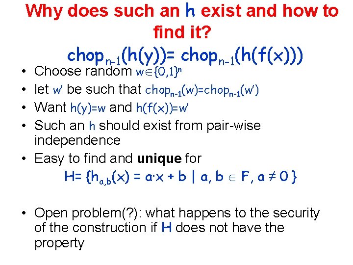 Why does such an h exist and how to find it? chopn-1(h(y))= chopn-1(h(f(x))) Choose