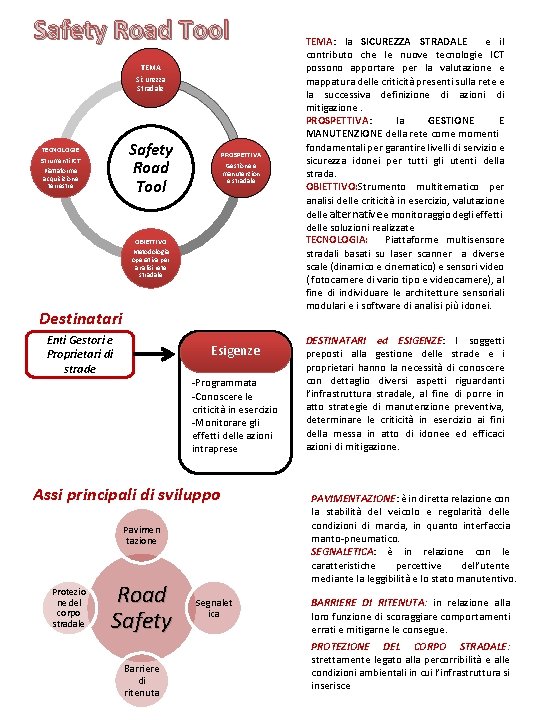 Safety Road Tool TEMA Sicurezza Stradale Safety Road Tool TECNOLOGIE Strumenti ICT Piattaforme acquisizione