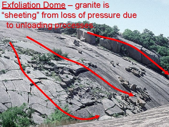 Exfoliation Dome – granite is “sheeting” from loss of pressure due to unloading processes.