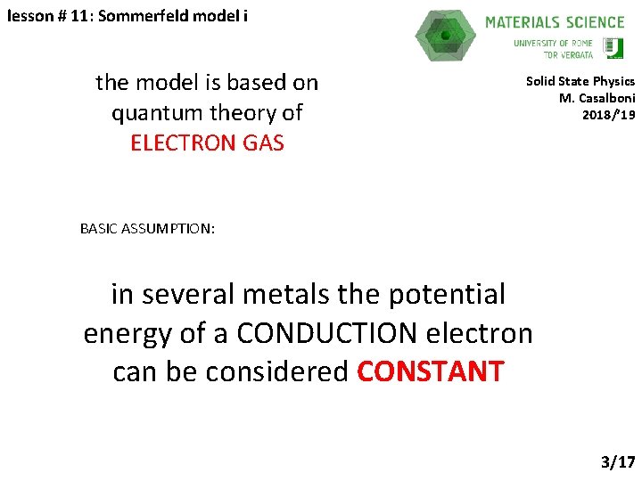 lesson # 11: Sommerfeld model i the model is based on quantum theory of
