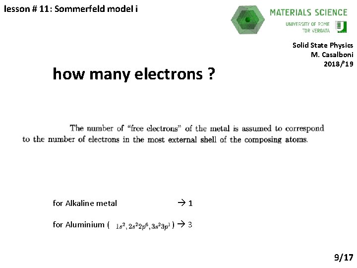 lesson # 11: Sommerfeld model i how many electrons ? for Alkaline metal for