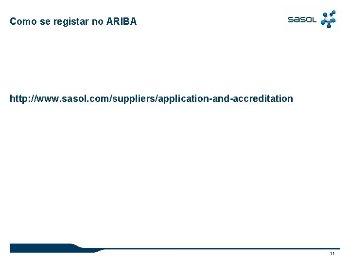 Como se registar no ARIBA http: //www. sasol. com/suppliers/application-and-accreditation 11 