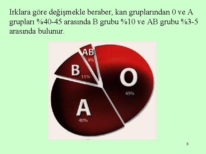 Irklara göre değişmekle beraber, kan gruplarından 0 ve A grupları %40 -45 arasında B