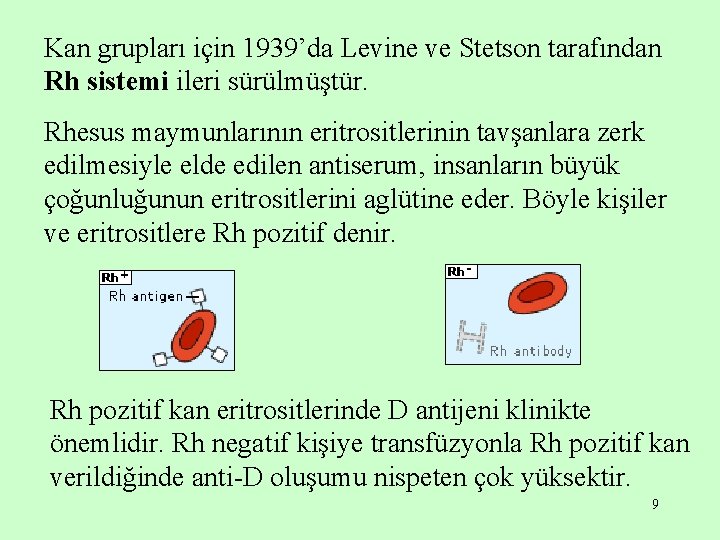 Kan grupları için 1939’da Levine ve Stetson tarafından Rh sistemi ileri sürülmüştür. Rhesus maymunlarının