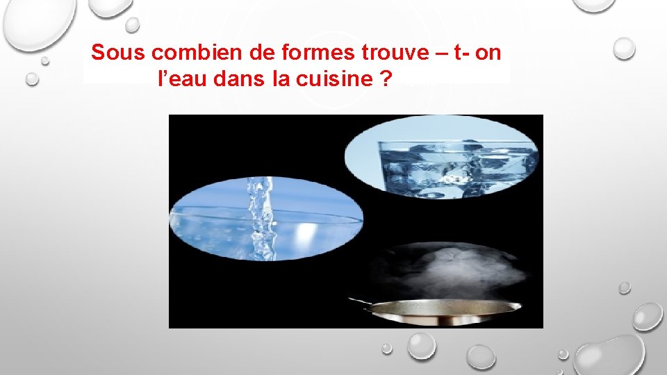 Sous combien de formes trouve – t- on l’eau dans la cuisine ? forme