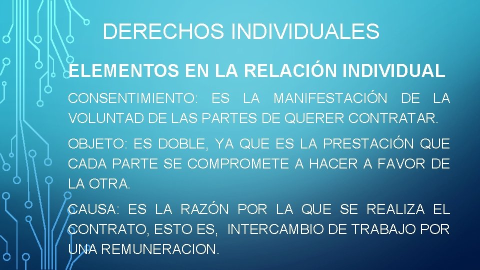 DERECHOS INDIVIDUALES ELEMENTOS EN LA RELACIÓN INDIVIDUAL CONSENTIMIENTO: ES LA MANIFESTACIÓN DE LA VOLUNTAD DERECHOS INDIVIDUALES ELEMENTOS EN LA RELACIÓN INDIVIDUAL CONSENTIMIENTO: ES LA MANIFESTACIÓN DE LA VOLUNTAD