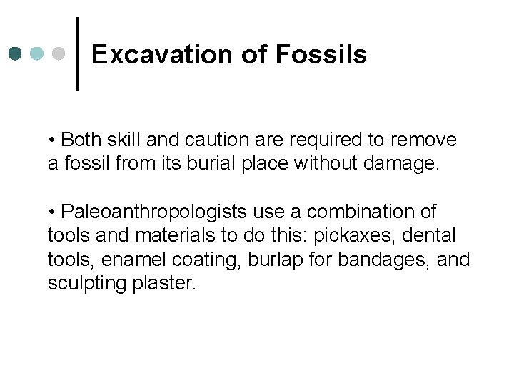 Excavation of Fossils • Both skill and caution are required to remove a fossil