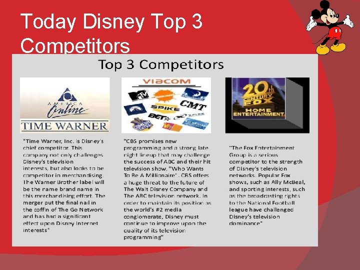 Today Disney Top 3 Competitors 