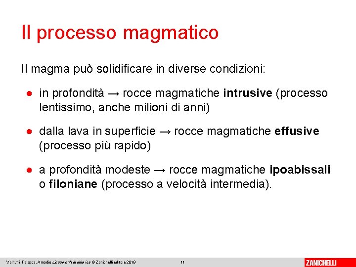 Il processo magmatico Il magma può solidificare in diverse condizioni: ● in profondità →