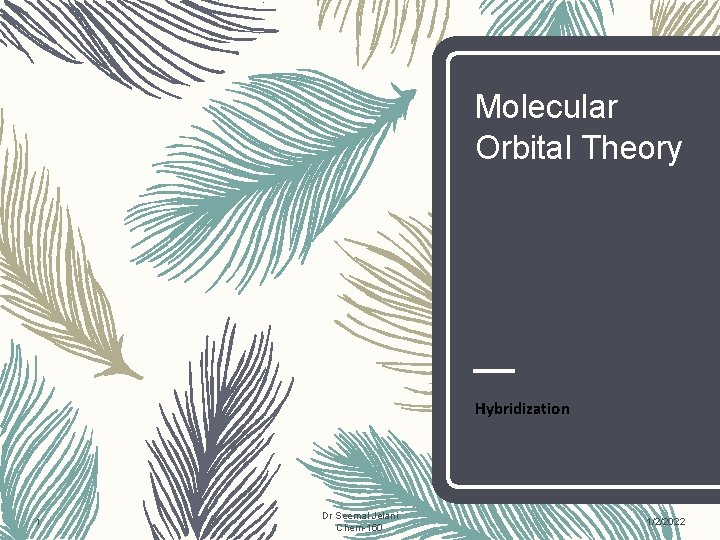 Molecular Orbital Theory Hybridization 1 Dr Seemal Jelani Chem-160 1/2/2022 