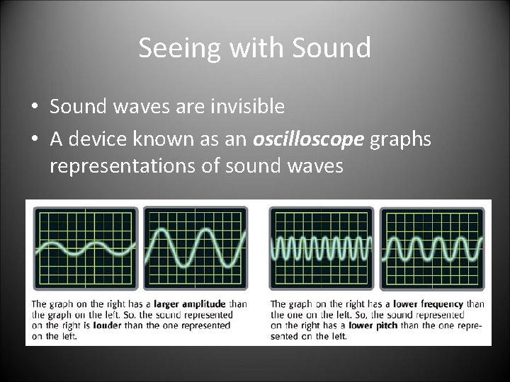 Seeing with Sound • Sound waves are invisible • A device known as an