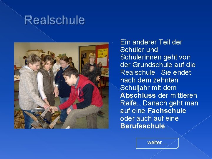 Realschule Ein anderer Teil der Schüler und Schülerinnen geht von der Grundschule auf die