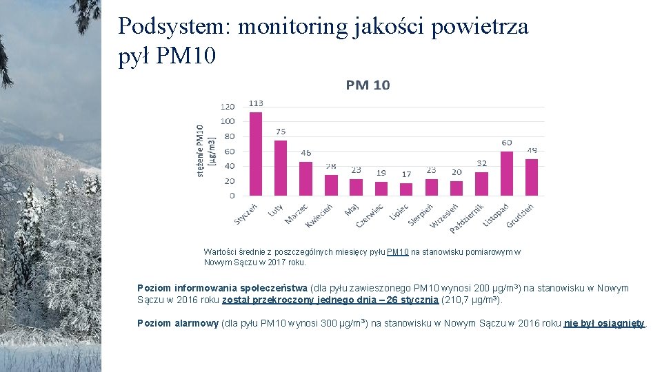 Podsystem: monitoring jakości powietrza pył PM 10 Wartości średnie z poszczególnych miesięcy pyłu PM