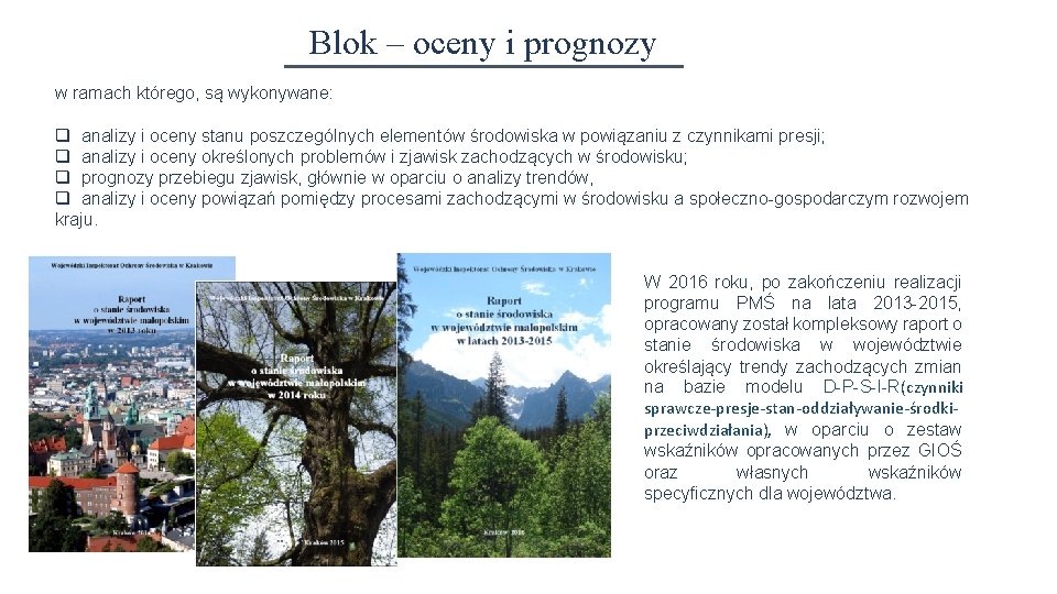 Blok – oceny i prognozy w ramach którego, są wykonywane: q analizy i oceny