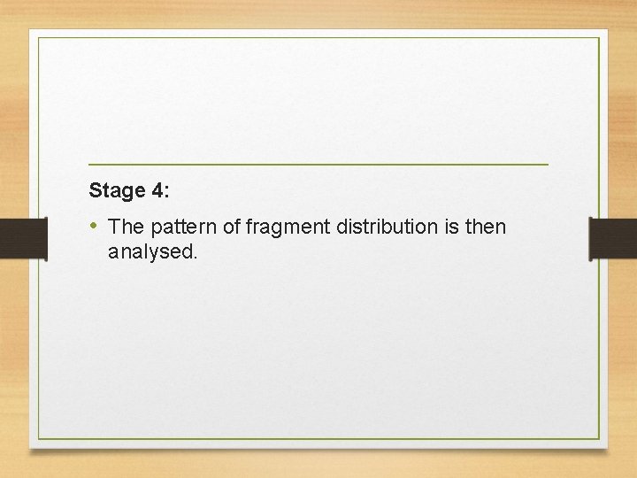 Stage 4: • The pattern of fragment distribution is then analysed. 