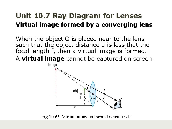 Unit 10. 7 Ray Diagram for Lenses Virtual image formed by a converging lens