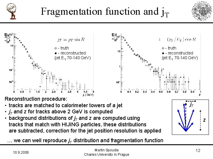 Fragmentation function and j. T ○ - truth ● - reconstructed (jet ET 70