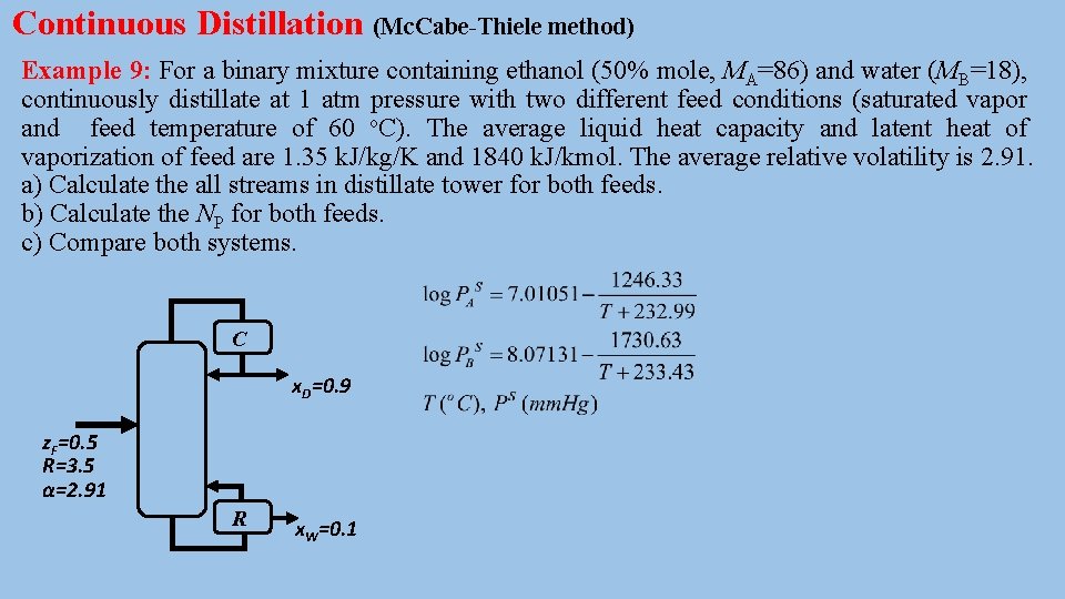 Continuous Distillation Mc CabeThiele method Example 9 For