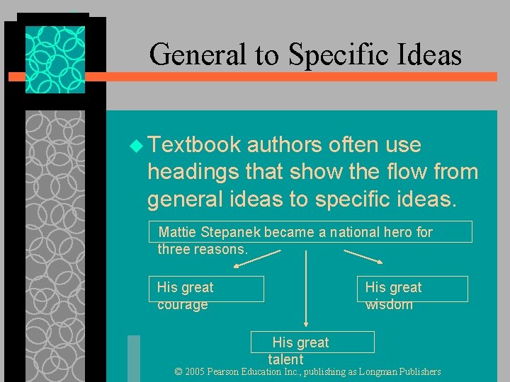 General to Specific Ideas u Textbook authors often use headings that show the flow