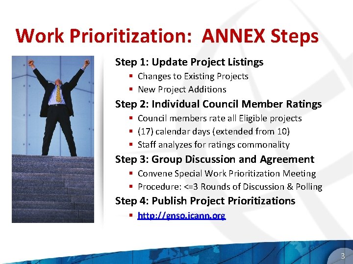Work Prioritization: ANNEX Steps Step 1: Update Project Listings § Changes to Existing Projects