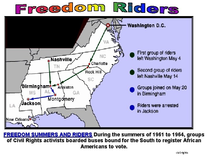 FREEDOM SUMMERS AND RIDERS During the summers of 1961 to 1964, groups of Civil