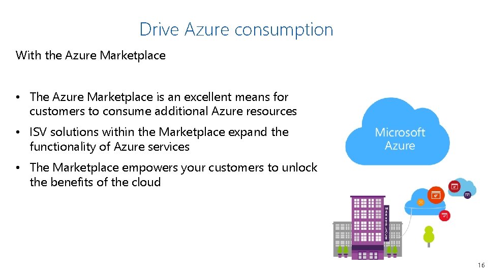 Drive Azure consumption With the Azure Marketplace • The Azure Marketplace is an excellent