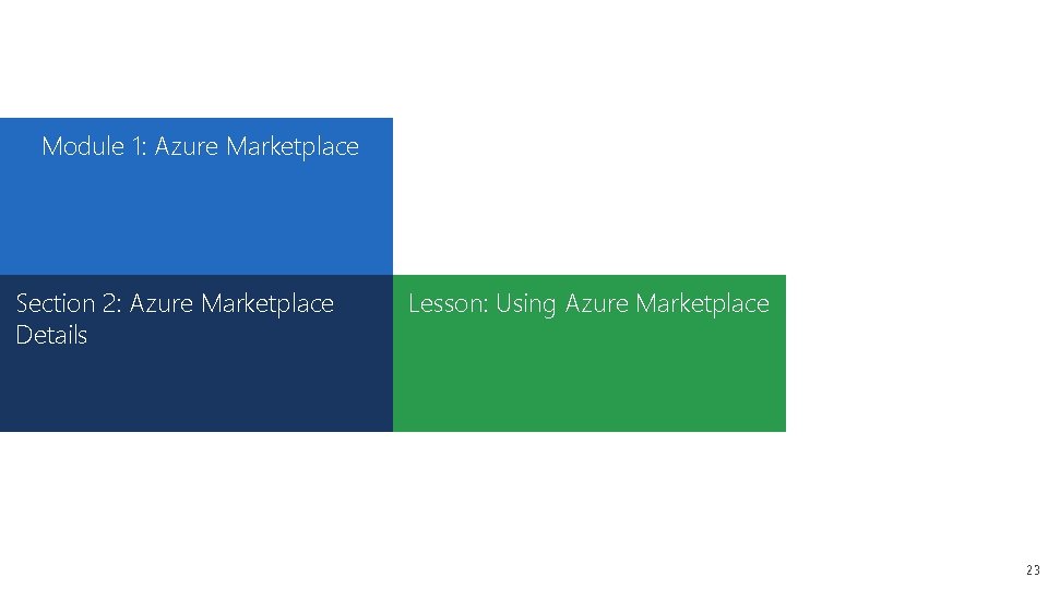 Module 1: Azure Marketplace Section 2: Azure Marketplace Details Lesson: Using Azure Marketplace 23