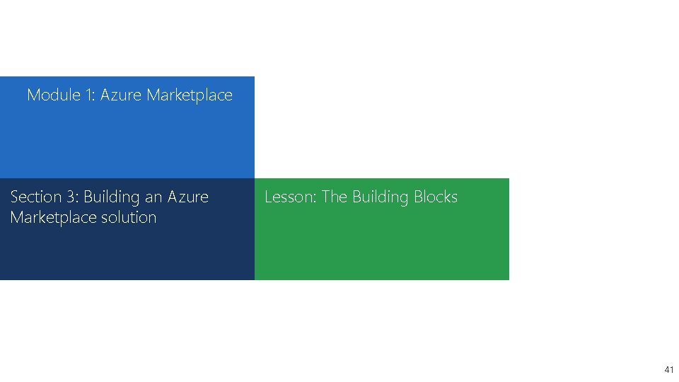 Module 1: Azure Marketplace Section 3: Building an Azure Marketplace solution Lesson: The Building