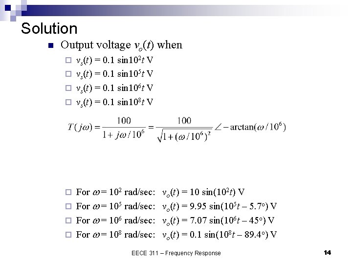 Solution n Output voltage vo(t) when vs(t) = 0. 1 sin 102 t V