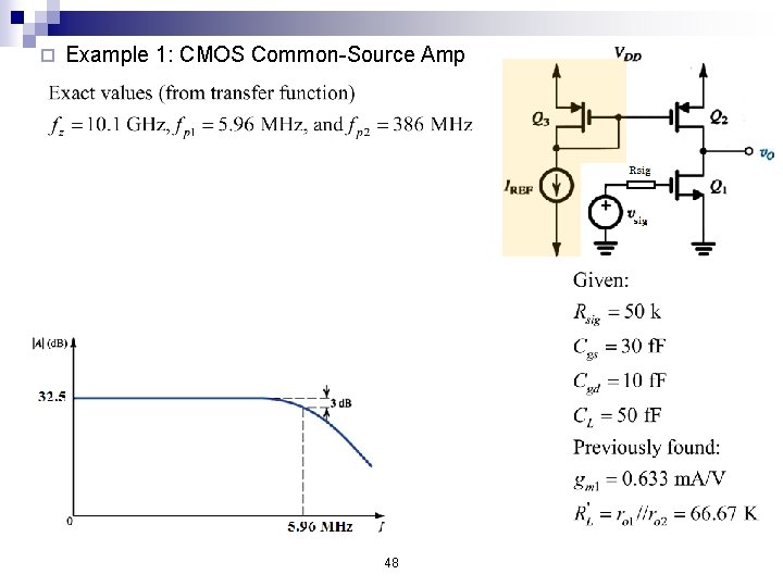 ¨ Example 1: CMOS Common-Source Amp 48 