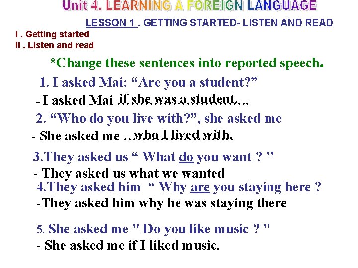 LESSON 1. GETTING STARTED- LISTEN AND READ I. Getting started II. Listen and read