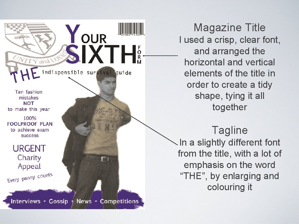 Magazine Title I used a crisp, clear font, and arranged the horizontal and vertical
