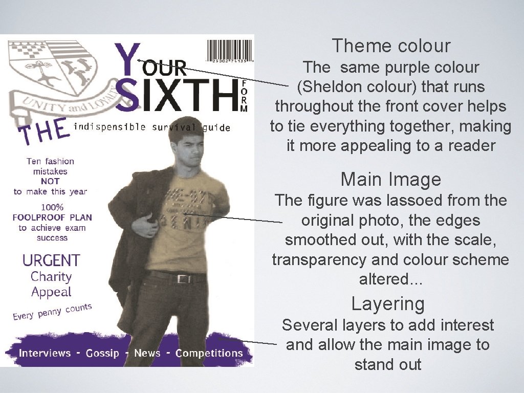 Theme colour The same purple colour (Sheldon colour) that runs throughout the front cover