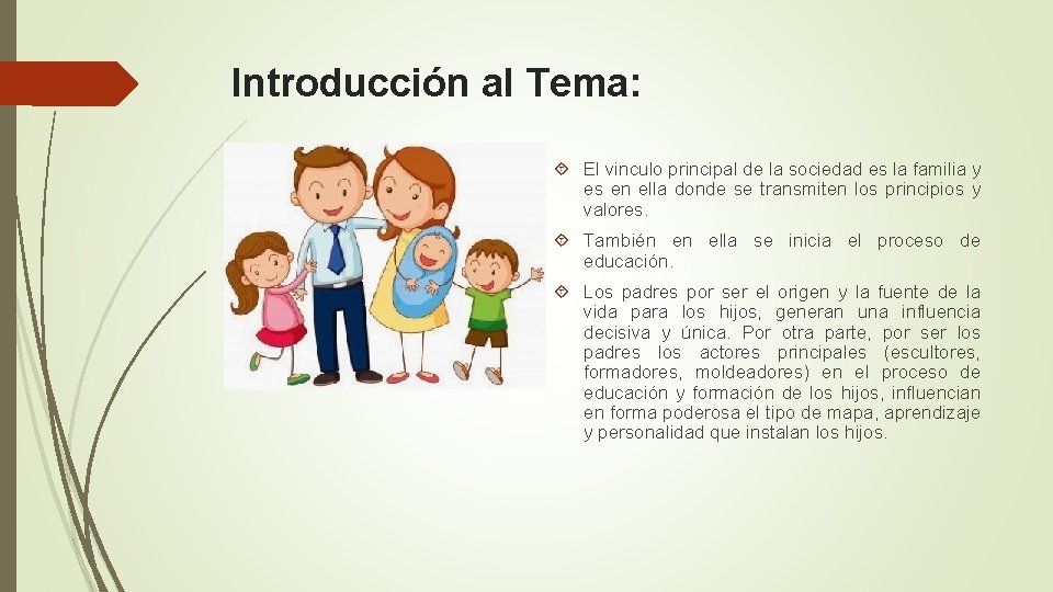 Introducción al Tema: El vinculo principal de la sociedad es la familia y es